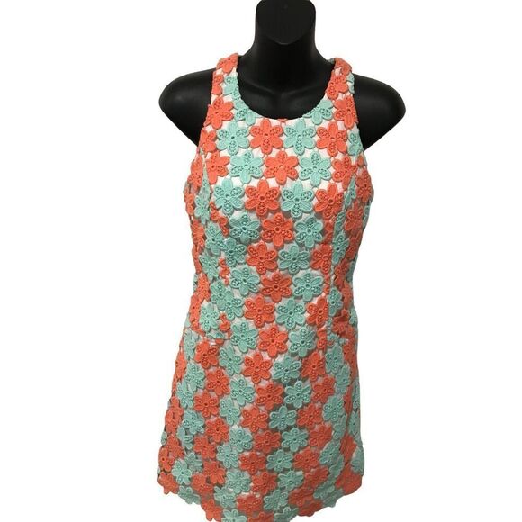 Lilly Pulitzer Orange Teal Crochet Feminine Spring Time Floral Dress Size 2 Barb - Picture 2 of 13